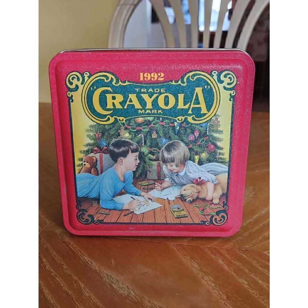 Vintage 1992 Crayola Christmas tin can
